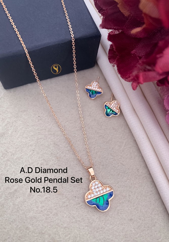 AD Diamond Designer Rose Gold Pendant Set 9 Wholesale Price In Surat
